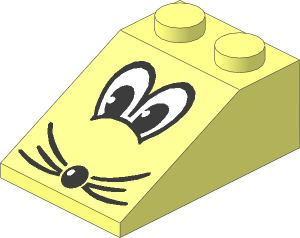 Slope Brick 33  3 x  2 with Eyes, Nose, and Whiskers Pattern