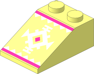 Slope Brick 33  3 x  2 with Dark Pink Lines, Centre Square, White Triangles and Snowflake Pattern