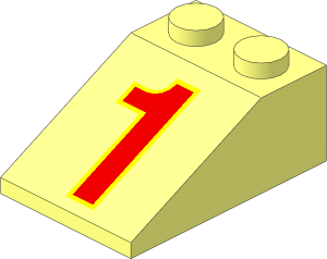 Slope Brick 33  3 x  2 with Red "1" and Yellow Outline Pattern