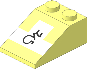 Slope Brick 33  3 x  2 with Black Symbol and White T-Shape Pattern