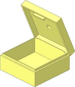 Container Box  3.5 x  3.5 x  1.333 with Hinged Lid Opened
