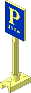 Roadsign Rectangular Tall with Parking and "300m" Pattern
