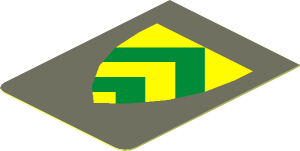 Sticker Minifig Vest with Shield with Green and Yellow Chevrons on Dark Grey Background