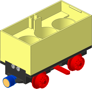 Train Battery Box Car with Three Contact Holes, Red Switch Lever, Red Wheels and Magnets (Complete)