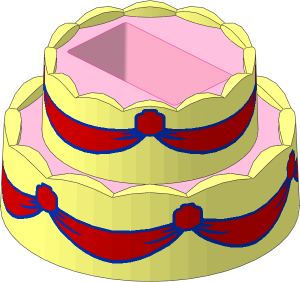 Minifig Food Cake Double Layer with Pink Base and Bright Light Blue Ribbon Pattern