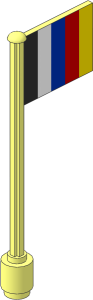 Flag on Flagpole with Vertical Black/White/Blue/Red/Yellow Stripes Pattern
