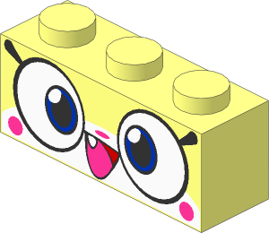 Brick  1 x  3 with Cat Face with Wide Eyes and Smiling Open Mouth with One Tooth Pattern