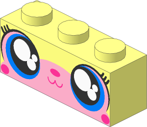 Brick  1 x  3 with Cat Face, Wide Round Eyes and Closed Smiling Mouth Pattern