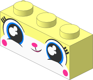 Brick  1 x  3 with Cat Face, Wide Round Eyes and Small Lopsided Grin Pattern
