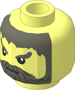 Minifig Head with Grey Hair, Beard, Moustache, Angry Pattern