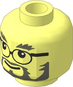 Minifig Head with Glasses, Grey Eyebrows, Beard and Moustache Pattern