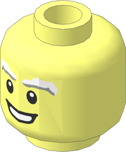 Minifig Head with White and Light Bluish Grey Bushy Eyebrows, Open Mouth Smile Pattern