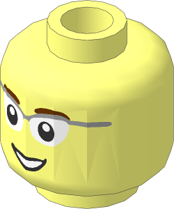 Minifig Head with Grey Frame Glasses, Brown Eyebrows and Open Smile Pattern
