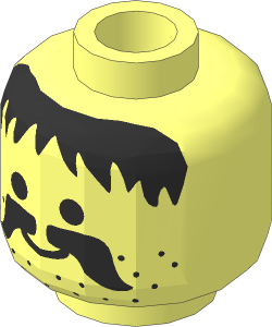 Minifig Head with Messy Hair, Moustache and Stubble Pattern
