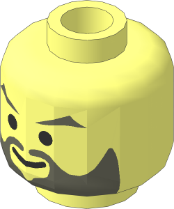 Minifig Head with Grin, Dark Grey Beard and Eyebrows Pattern