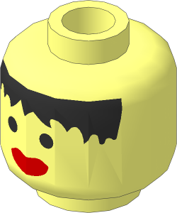 Minifig Head Female with Red Lips and Black Messy Hair Pattern