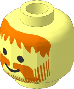 Minifig Head with Dark Orange Moustache, Beard and Messy Hair Pattern