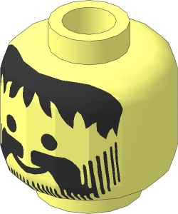 Minifig Head with Black Moustache, Beard and Messy Hair Pattern