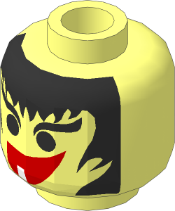 Minifig Head with Messy Black Hair,  1 Tooth in Mouth Pattern