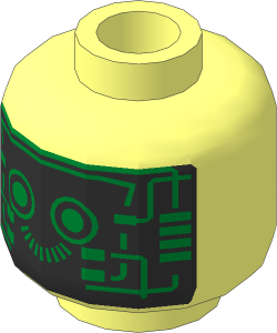 Minifig Head Robot with Gold Circuitry on Black Pattern
