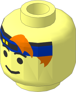 Minifig Head with Blue Headband and Dark Orange Hair Pattern