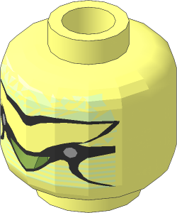 Minifig Head with Green Brain and Yellow Mouth Pattern
