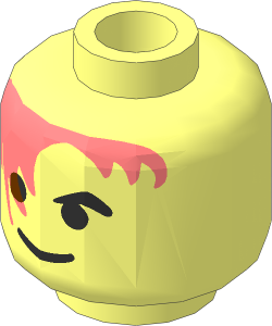Minifig Head with Fabuland Red Hair over Eye and Black Eyebrows Pattern