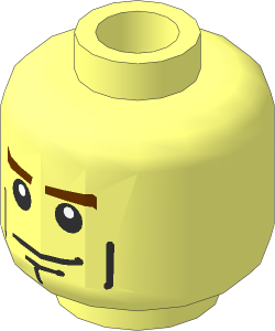 Minifig Head with Brown Eyebrows, Smirking Face, Pupils Pattern