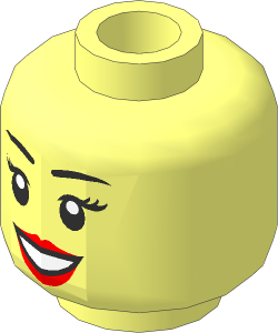 Minifig Head Female with Peach Lips, Smile, Black Eyebrows Pattern (Blocked Hollow Stud)