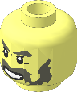 Minifig Head with Dark Bluish Grey Eyebrows, Moustache and Sideburns, White Pupils and Open Mouth Pattern