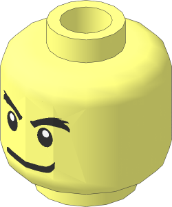 Minifig Head with White Pupils, Black Eyebrows Closed/Scared Mouth 2-sided Pattern