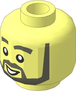 Minifig Head with White Pupils, Grey Eyebrows, Beard and Open Mouth Pattern