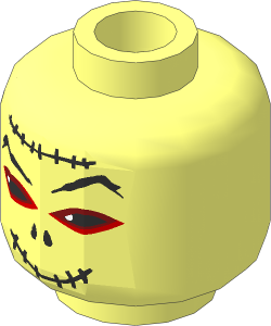 Minifig Head Mummy with Red Eyes and Stiches Pattern