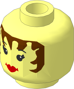 Minifig Head Female with Brown Hair, Eyelashes, and Lipstick Pattern