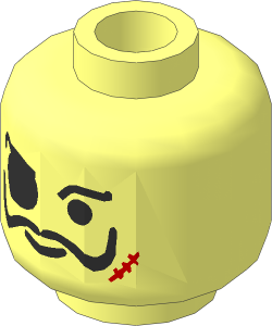 Minifig Head with Monocle, Scar, and Moustache Pattern