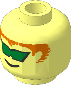 Minifig Head with Aquanaut, Green Angled Sunglasses and Brown Hair Pattern