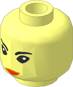 Minifig Head with Big Eyes, Curved Eyebrows, Orange Mouth Pattern