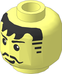 Minifig Head with Smirk, Black Moustache and Cleft Chin Pattern