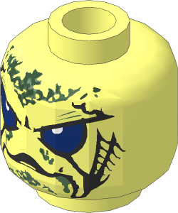 Minifig Head Alien with Large Dark Blue Eyes, Turtle Mouth and Gills Pattern