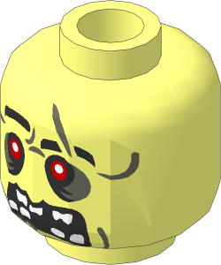 Minifig Head with Red Eyes with White Pupils and Missing Teeth Pattern
