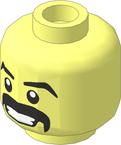 Minifig Head with Thick Black Moustache and Eyebrows, Grin with Teeth Pattern