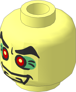 Minifig Head with Thick Black Eyebrows, Red Eyes with White Pupils, Light Bluish Grey Eye Shadow and Fangs Pattern