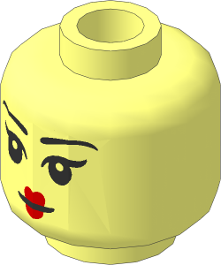 Minifig Head Female with Black Eyes, Thin Eyebrows and Red Narrow Lips