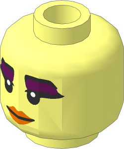 Minifig Head Female with Black Eyebrows, Wide Eyelashes with Thick Dark Azure Mascara, Smile and Dark Orange Lips Pattern
