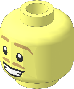 Minifig Head with Tan Thin Eyebrows and Moustache and Grin with Teeth Pattern