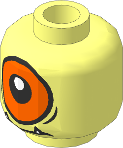 Minifig Head Alien with Lower Fangs, Single Orange Eye Open / Eye Half Closed 2-sided Pattern