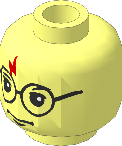 Minifig Head with HP Harry Potter Eyeglasses and Lightning Scar Pattern
