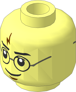 Minifig Head with HP Harry Potter with Glasses and Lightning Bolt, Smile / Frown 2-Sided Pattern