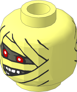 Minifig Head Mummy with Wrapped Face with 2 Eyes / 1 Eye 2-Sided Pattern