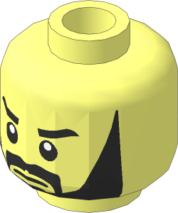 Minifig Head with Black Full Beard, Thick Black Eyebrows and White Pupils Pattern